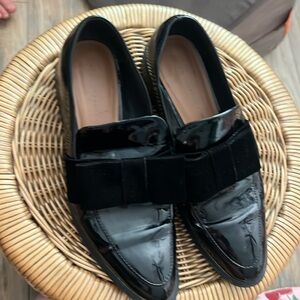 Zara loafers with velvet bow faux patent leather size 40